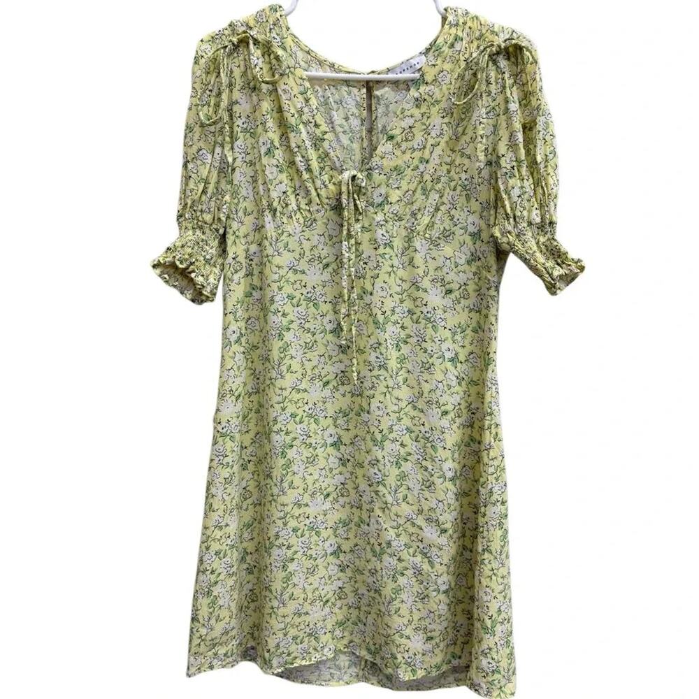 Topshop Yellow Floral Mini Dress Puff Sleeves